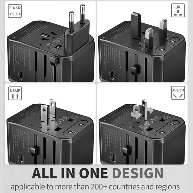 4USB 1 Type C Universal Travel Adapter Worldwide with USB C Pd Fast Charging