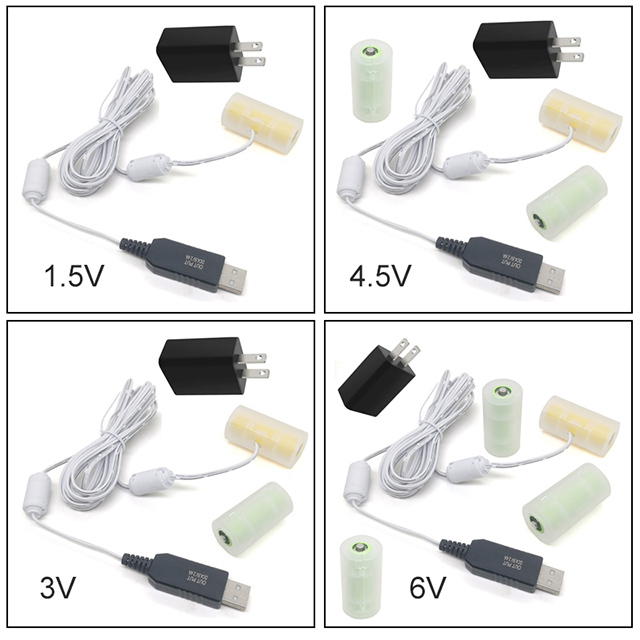 1.5V 3V 4.5V 6V LR20 D Cell Battery Eliminator with US Plug USB Power Adapter 