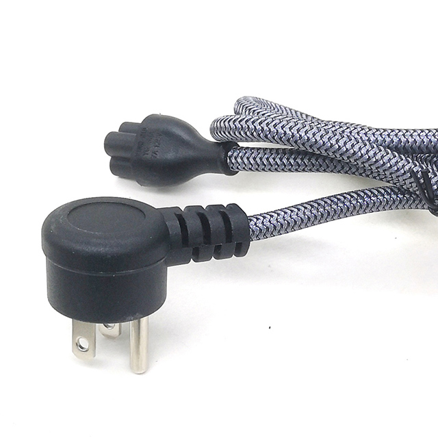 90-Degree Angled NEMA 5-15P To C5 Power Cord with Nylon Braided Cable - US Standard 3-Prong