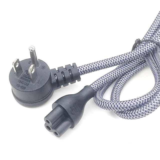90-Degree Angled NEMA 5-15P To C5 Power Cord with Nylon Braided Cable - US Standard 3-Prong