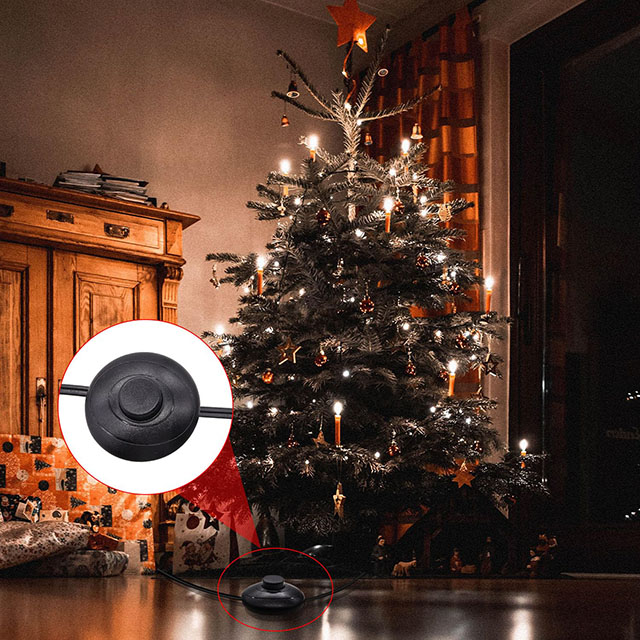 5FT Foot Pedal Switch AC 125V Inline Push Button with Polarized Wire Plug & Round Control Lamp for Christmas Tree Decorations ‌