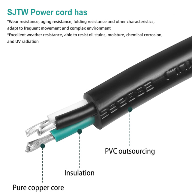 NEMA5-15P SJTW 14 Gauge 3 Prong Heavy Duty Replacement Power Supply Cord Cable