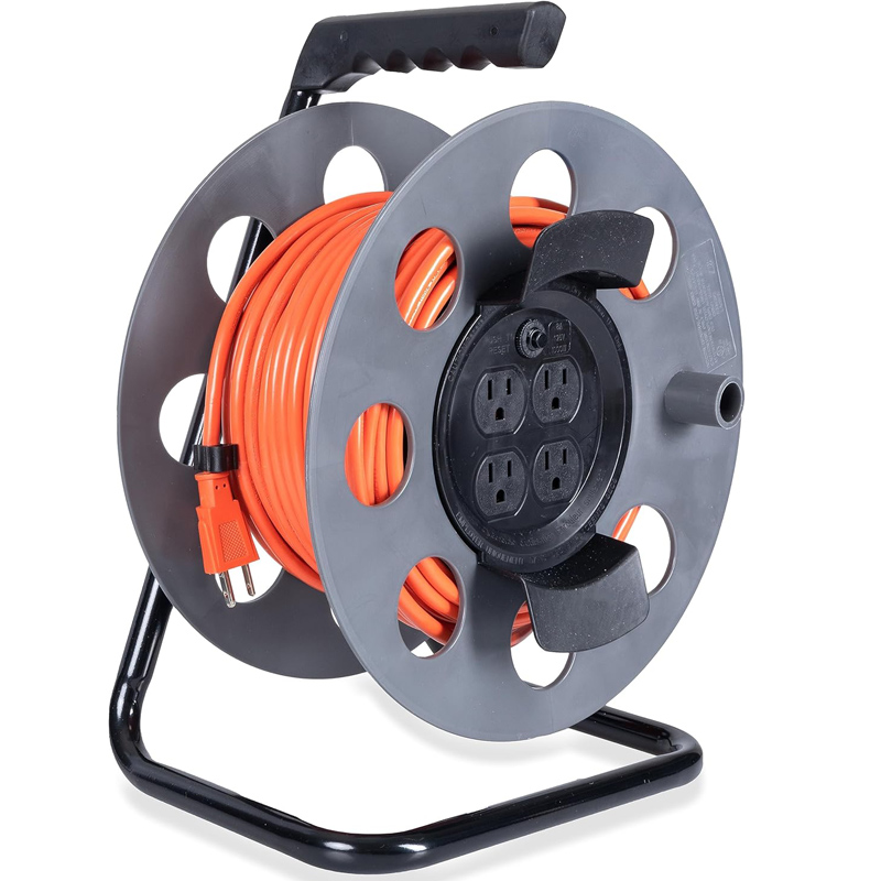 100ft Extension Cord Reel w/ 4 Outlets - 16/3 SJTW Orange Cable