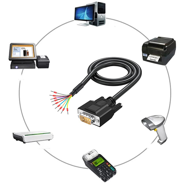 24AWG DB9 Male RS232 Serial Cable with Gold Plated Bare Wire End