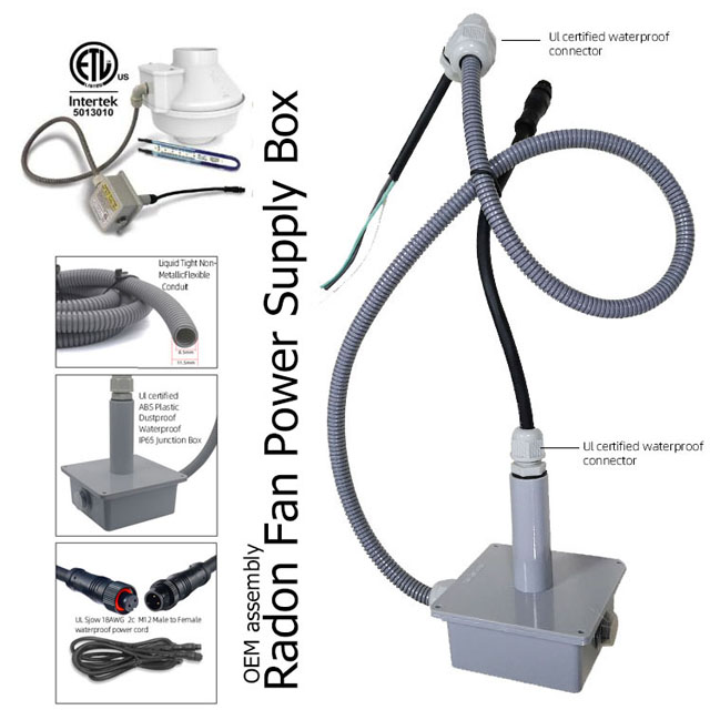 Low Voltage radon fan power supply box electrical power box