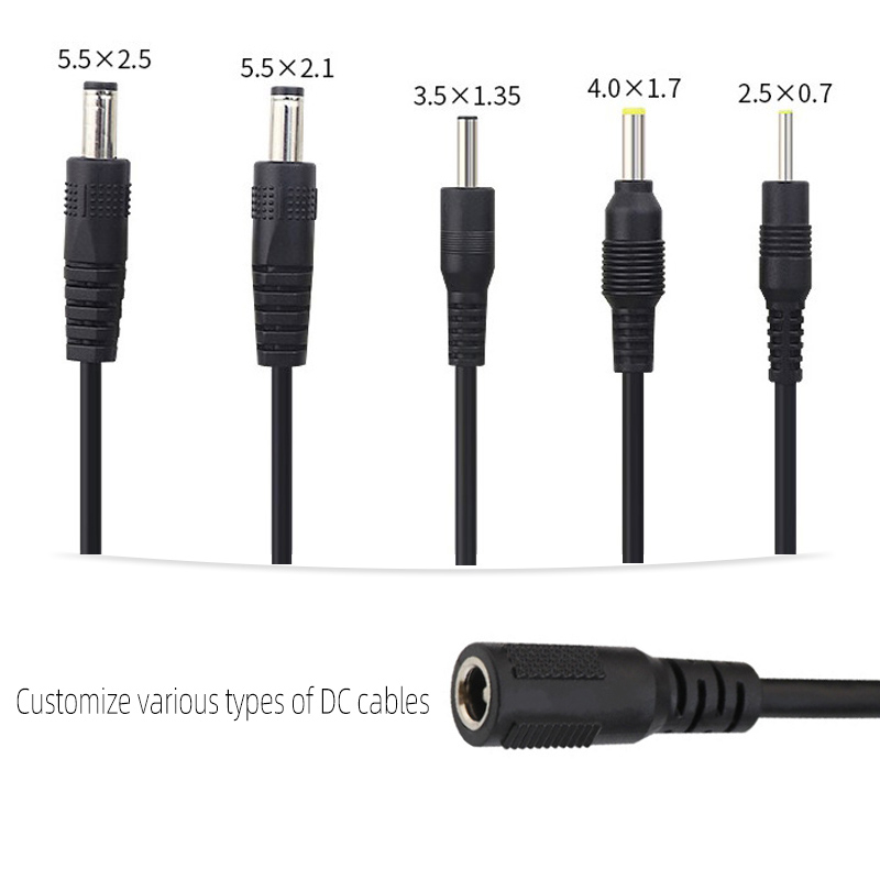 Custom dc cable 5521 5525 dc plug cables 12V 24V 90 degree right angle dc power cords male to female power extension cables