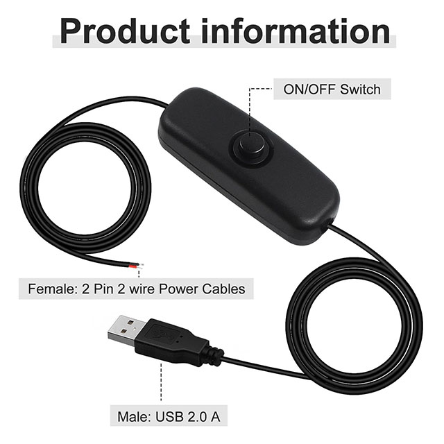 2m UL 2464 22AWG USB Cable with On/off Switch for DIY Projects