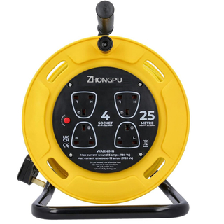 Heavy Duty UK 13A 4-Socket Extension Reel 25M Garden/Office