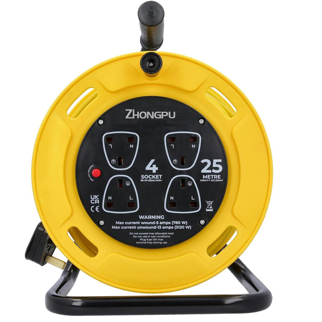 Heavy Duty UK 13A 4-Socket Extension Reel 25M Garden/Office