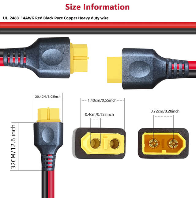 XT60 Female to Male Connector Extension Cable.