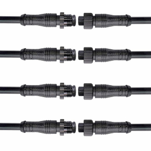 M12 4-Pin LED Connector Set - Male & Female Plug with 30cm 18AWG Cable, IP67 Waterproof for Outdoor LED Strips, Car, Truck, Boat Lighting