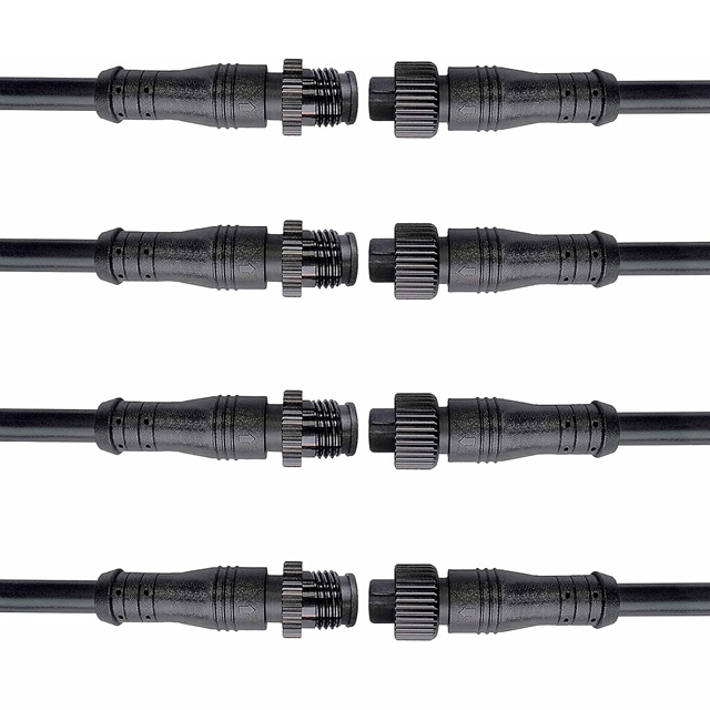 M12 4-Pin LED Connector Set - Male & Female Plug with 30cm 18AWG Cable, IP67 Waterproof for Outdoor LED Strips, Car, Truck, Boat Lighting