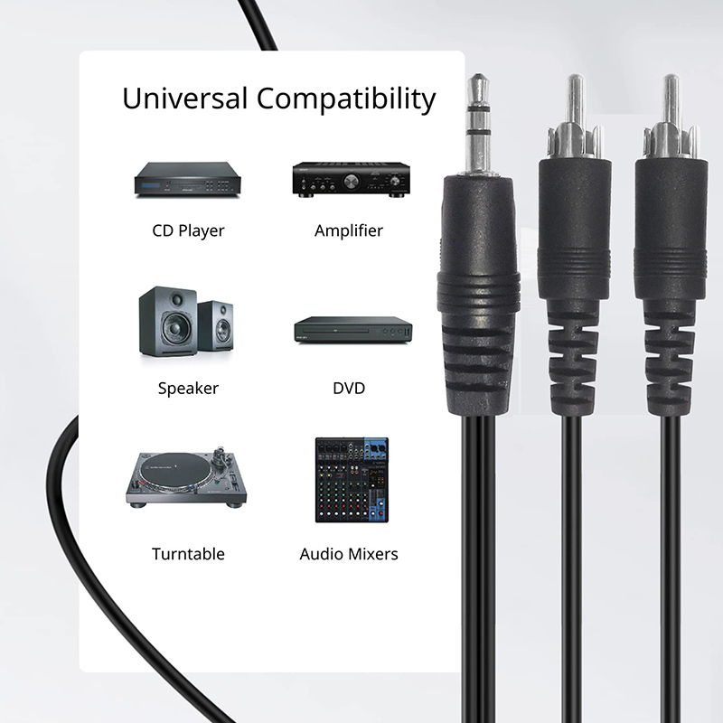 2 RCA To 3.5mm Cable - 6FT Male To Male TPE Audio Adapter