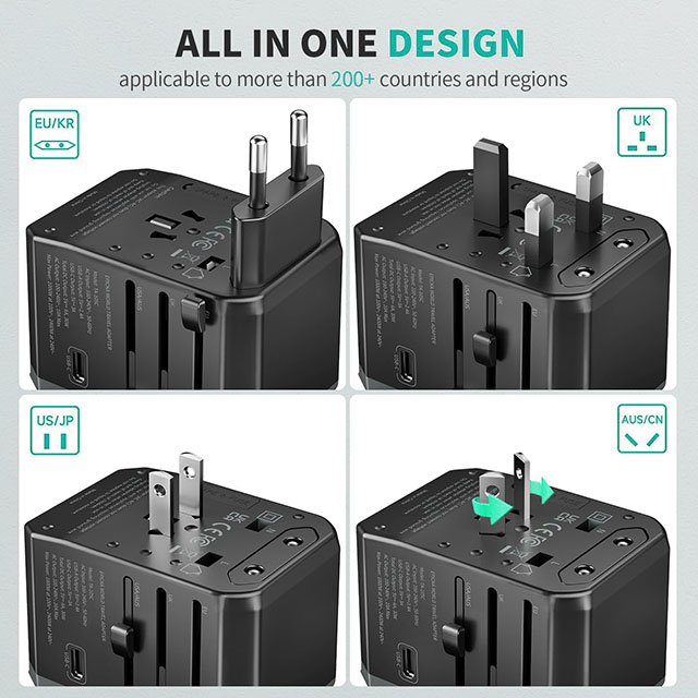 Universal Travel Adapter, International Power Plug Adapter with 3 USB-C And 2 USB-A Ports, All-in-One Worldwide Wall Charger for USA EU UK AUS