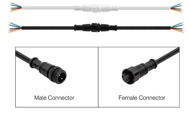 Waterproof Connector IP68 Full injection molded M12 connector Male Female Plug LED Connector,with 15cm Extension Cable for Car,Indoor/Outdoor LED Strip Lights