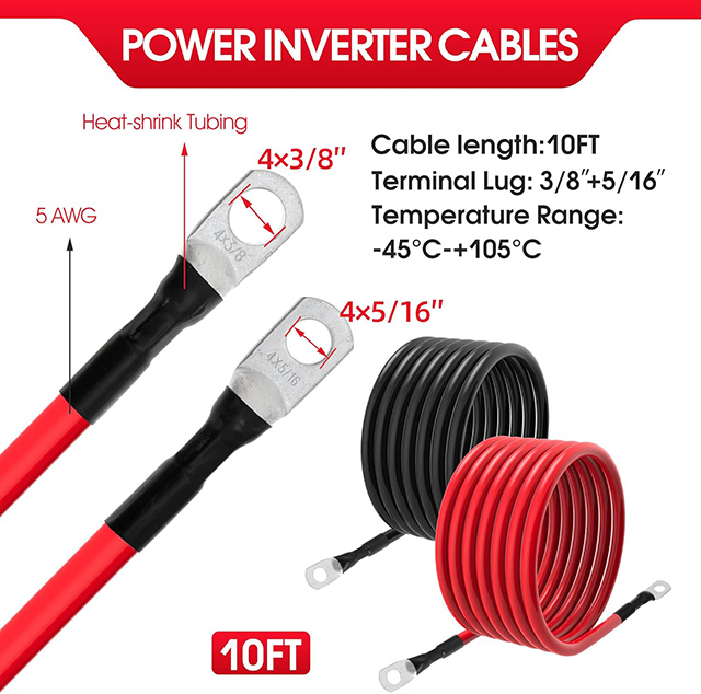  5AWG Gauge Battery Cable Power Inverter Cables 10ft