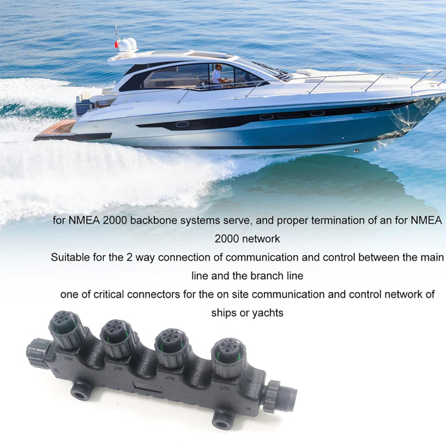 N2K M12 5Pin 4 Port Tee Connector IP67 NMEA 2000 T Adapter for Navico Lowrance Simrad Marine
