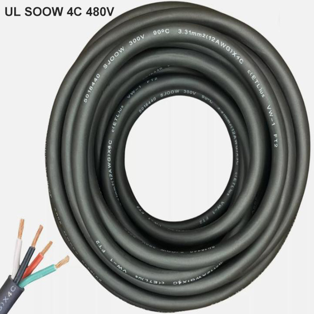 100FT 12/4 SOOW NEMA L16-20 Twist Lock Extension Cord, 480V 20A 3P4W